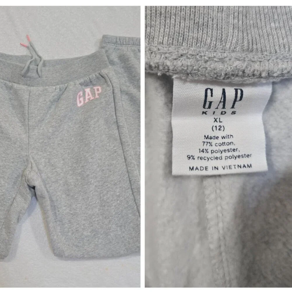 GAP KIDS 4 Items Girls Logo Fleece Joggers / Leggings In Grey, Beige Size L/XL